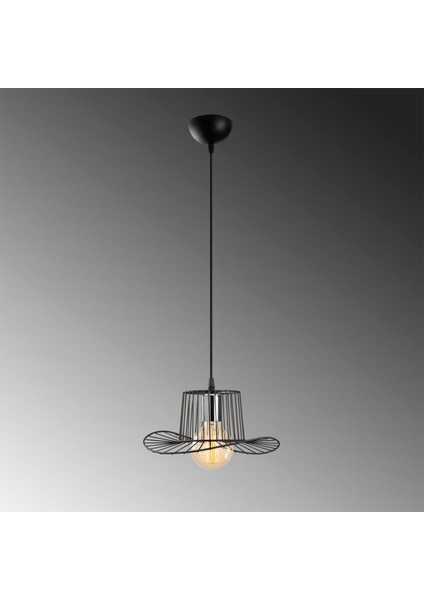 Fötr Şapka Model Tekli Tel Sarkıt Avize Siyah, Dekoratif Metal Lamba FOTRTEL-S-6746 modelleri