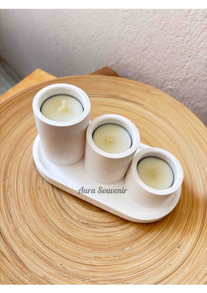 3'lü Dekoratif Silindir Set Tealight Mum modelleri