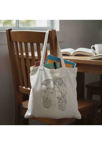 El Boyaması Mitolojik Bez Çanta – Zeus Athena Poseidon Tasarımlı Kanvas Tote Bag | Antik Yunan Sanatı Temalı El Yapımı Çanta fiyatları