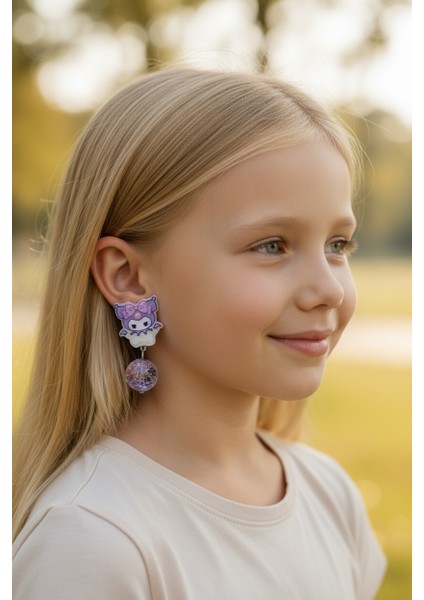 Kuromi Deliksiz Kıstırmalı Çocuk Küpe