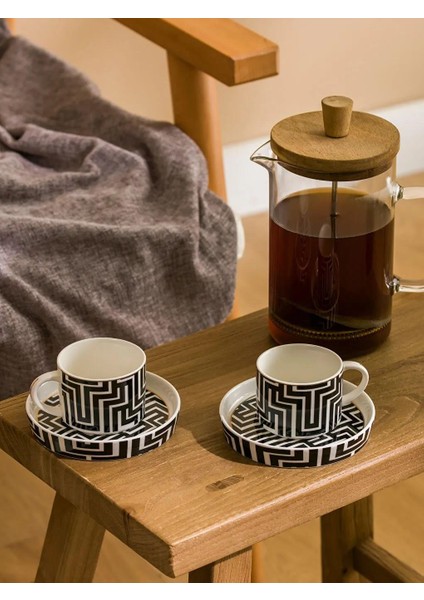 Geometrik Desenli 2 Kişilik Porselen Kahve Fincan Takımı 90 ml (W5)