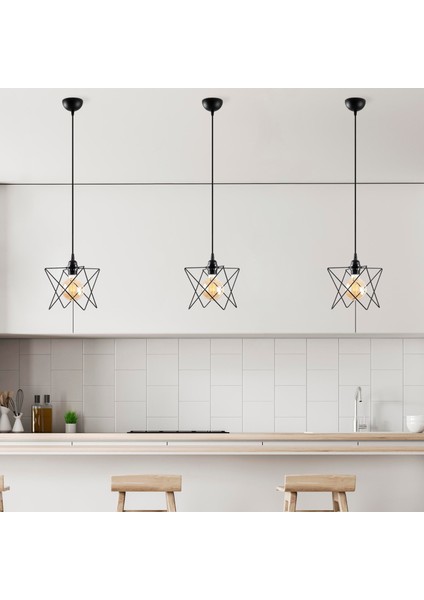 Bakkas Tekli Tel Sarkıt Avize Siyah, Modern Dekoratif Metal Lamba BAKKAS-NUS-6616