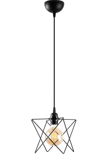 Bakkas Tekli Tel Sarkıt Avize Siyah, Modern Dekoratif Metal Lamba BAKKAS-NUS-6616