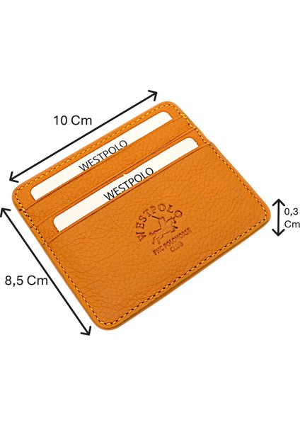 Unisex Süper Slim Para Bölmeli Hakiki Deri Ince Kartlık Cüzdan 6 Bölmeli - Hardal