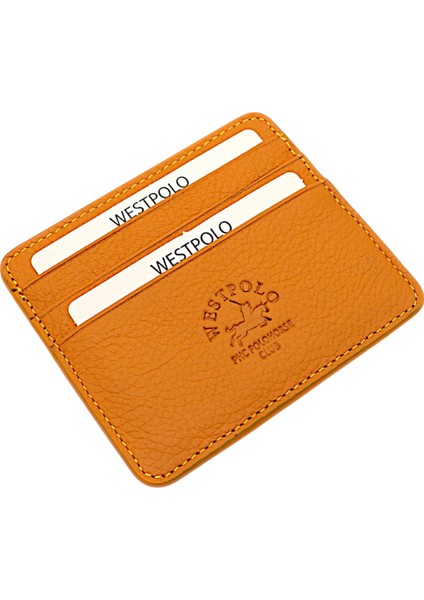 Unisex Süper Slim Para Bölmeli Hakiki Deri Ince Kartlık Cüzdan 6 Bölmeli - Hardal fiyatları