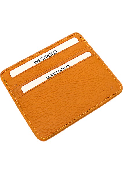 Unisex Süper Slim Para Bölmeli Hakiki Deri Ince Kartlık Cüzdan 6 Bölmeli - Hardal modelleri