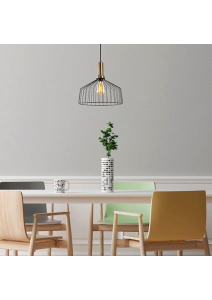 Dear Tekli Tel Sarkıt Avize Siyah, Modern Dekoratif Metal Lamba DEAR-11200