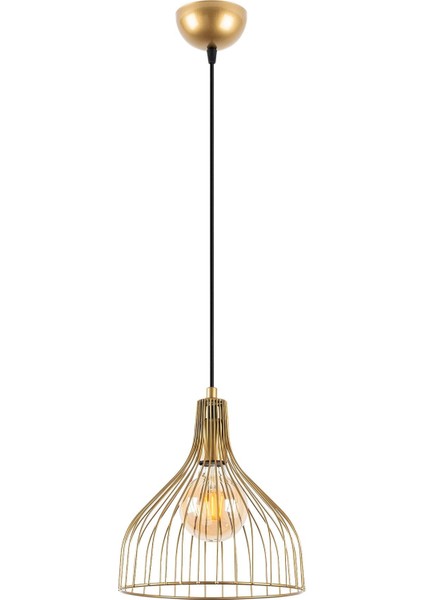 Cafu Tekli Tel Sarkıt Avize Parlak Gold, Modern Dekoratif Metal Lamba CAFU-11566