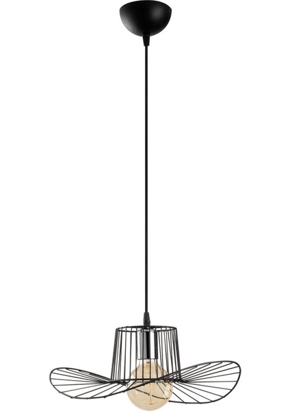 Fötr Şapka Model Tekli Tel Sarkıt Avize Siyah, Dekoratif Metal Lamba FOTRTEL-M-6736