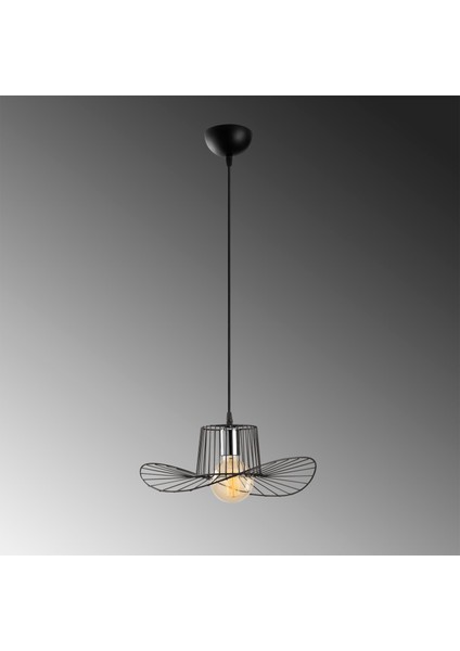 Fötr Şapka Model Tekli Tel Sarkıt Avize Siyah, Dekoratif Metal Lamba FOTRTEL-M-6736 fırsatları