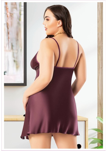 Miss Laris 4048 Mor Büyük Beden Dantelli Ip Askılı Sexy Saten Gecelik fiyatları