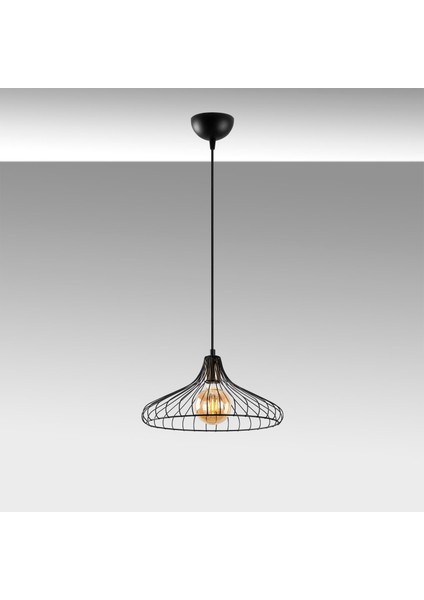 Depay Tekli Tel Sarkıt Avize Siyah, Modern Dekoratif Metal Lamba DEPAY-11250