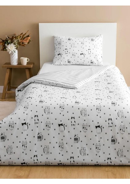 Kedi Baskılı Tek Kişilik Nevresim Seti (W5)