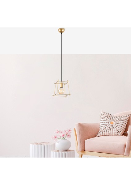 Coman Tekli Tel Sarkıt Avize Parlak Gold, Modern Dekoratif Metal Lamba COMAN-11271