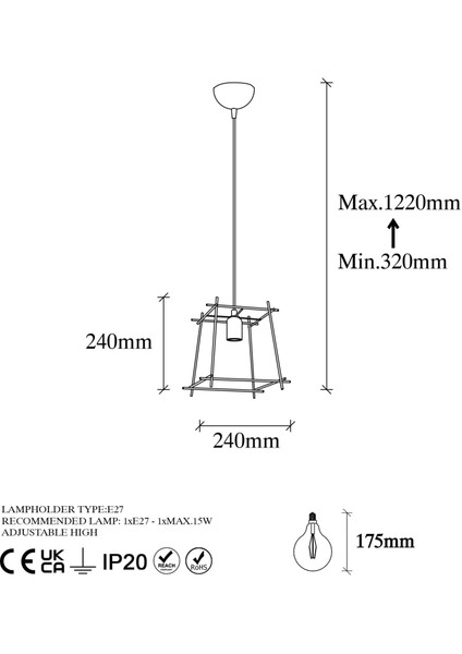 Coman Tekli Tel Sarkıt Avize Parlak Gold, Modern Dekoratif Metal Lamba COMAN-11271