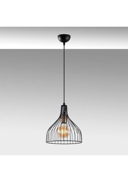 Cafu Tekli Tel Sarkıt Avize Siyah, Modern Dekoratif Metal Lamba CAFU-11565 modelleri