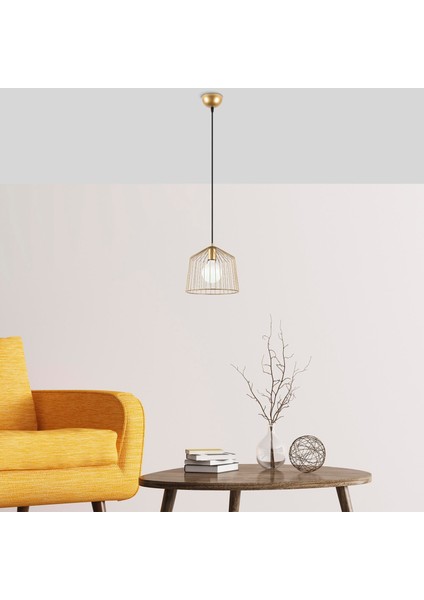 Cat Tekli Tel Sarkıt Avize Parlak Gold, Modern Dekoratif Metal Lamba CAT-12060
