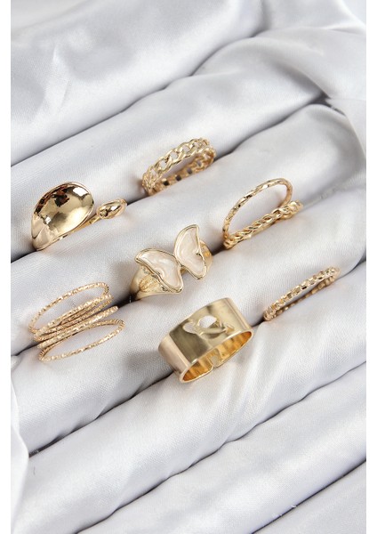 Pirinç Kelebek Model Gold Renk Kadın Yüzük Kombin Set - Lisinya