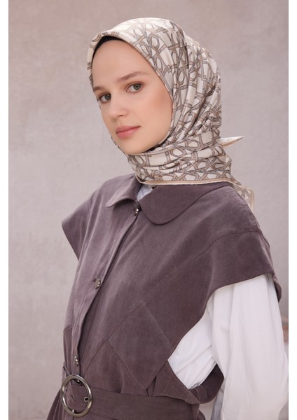 Geometrik Desen Ipek Twill Eşarp 4214D01 87