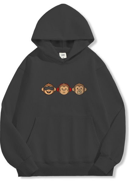 Unisex Sweatshirt Oversize Hoodie Three Monkeys fırsatları