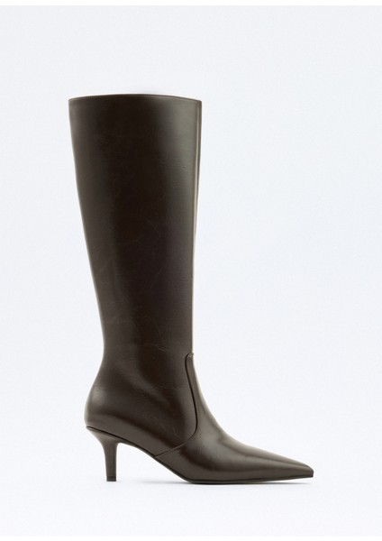 Çizme 2505 - Sivri Burun Fermuarlı Acı Kahve Kadın Çizme