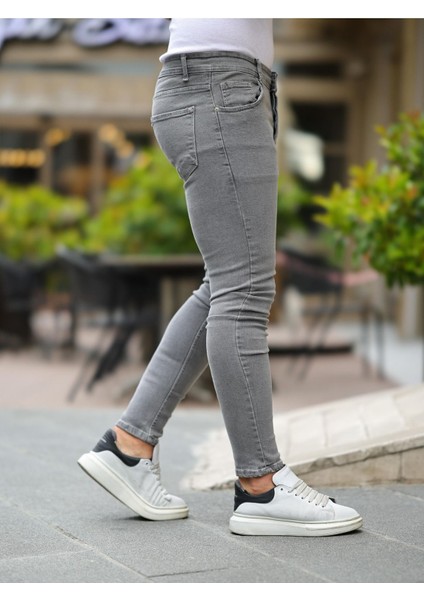 Erkek Jeans Slim Fit Likralı Denim Gri Kot Pantolon modelleri