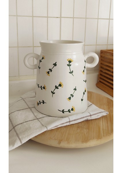 Çiçek Desenli Kulplu Kaşıklık & Vazo modelleri