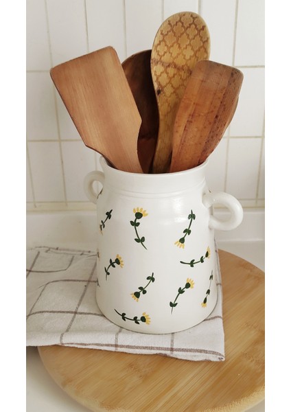 Çiçek Desenli Kulplu Kaşıklık & Vazo fırsatları