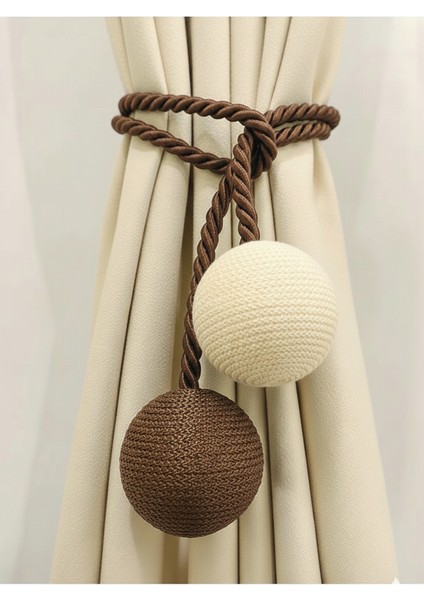 Iki Toplu Yan Bağlama Fon Perde Toplama Aparatı Kahverengi&krem fiyatları