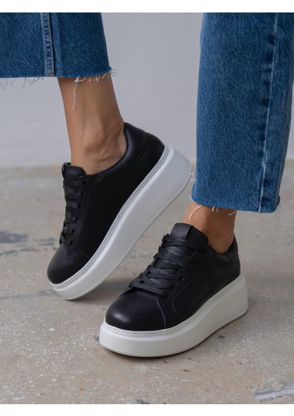 Varen Siyah Hakiki Deri Kadın Spor Ayakkabi