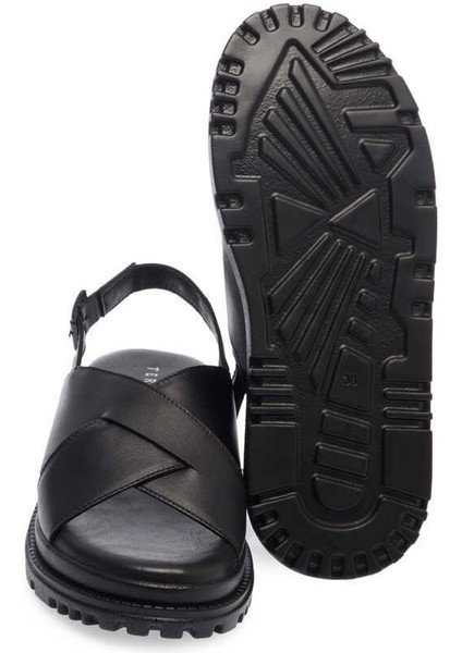 Siyah Hakiki Deri Kadın Sandalet - K24Y1SN67140-A23