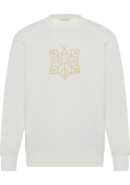 Erkek Ekru Pamuk Dokulu Regular Fit Sweatshirt