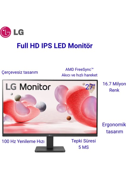 27MR400-B 27" 5 Ms 100 Hz Freesync Full Hd IPS LED Monitör