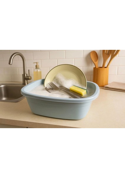 Mavi Plastik Badya Kare Çok Amaçlı Leğen Bulaşık Leğeni 8lt