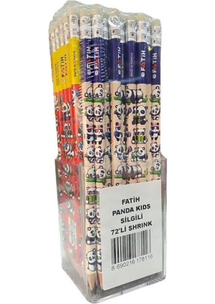 Fatih Kurşun Kalem Panda Kids Silgili - 72'li Paket