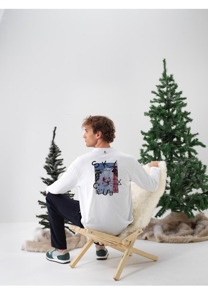 Erkek Beyaz Pamuk Dokulu Regular Fit Uzun Kollu Tişört