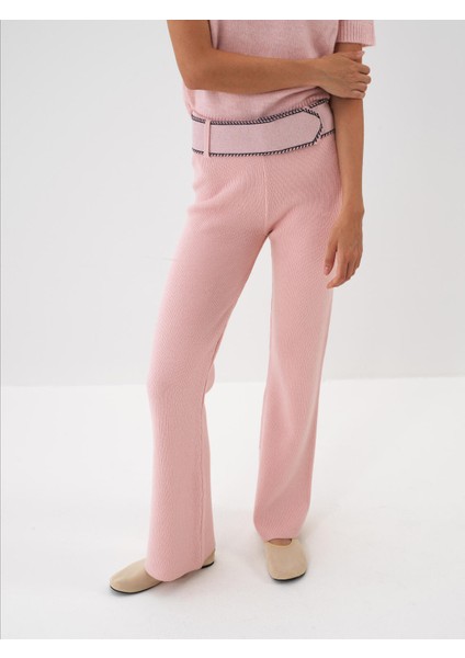 Kadın Pembe Doğal Yün Dokulu Regular Fit Pantolon