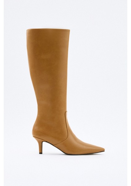 Çizme 2505 - Sivri Burun Fermuarlı Karamel Kadın Çizme