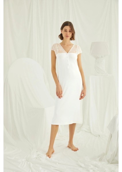 Monamise Kolu Omzu ve Yakası Dantelli Önü Düğmeli Büyük Beden Gecelik fiyatları