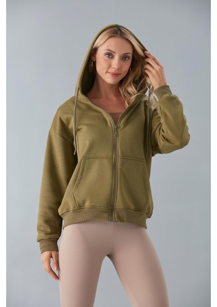 SOR10282 - Üç Iplik Kanguru Cepli Oversize Sweatshirt Haki fiyatları