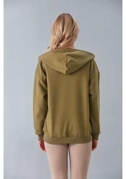 SOR10282 - Üç Iplik Kanguru Cepli Oversize Sweatshirt Haki modelleri