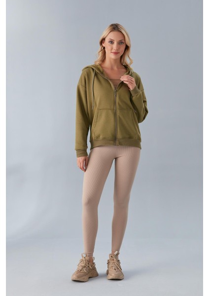 SOR10282 - Üç Iplik Kanguru Cepli Oversize Sweatshirt Haki fırsatları