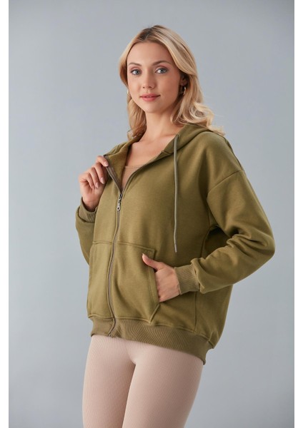 SOR10282 - Üç Iplik Kanguru Cepli Oversize Sweatshirt Haki