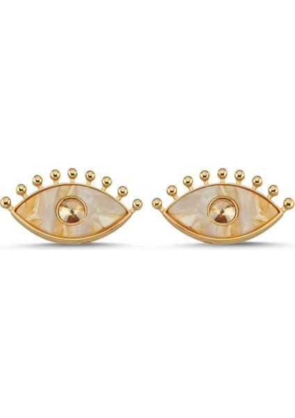 Mermer Desenli Kirpikli Göz Küpe