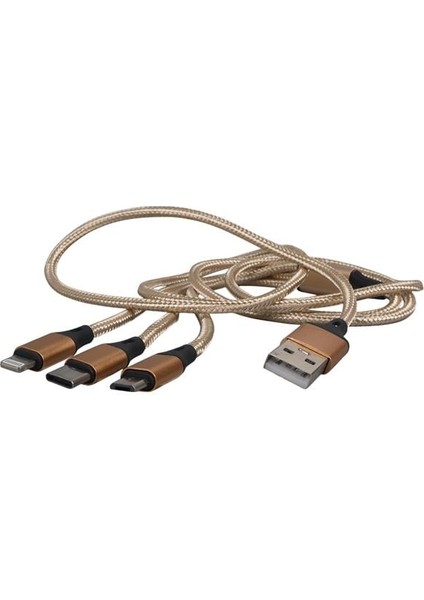 PM-2368 Micro USB - Type-C - Lightning Şarj ve Data Kablosu 2.1 Amper 110CM Örgülü fiyatları