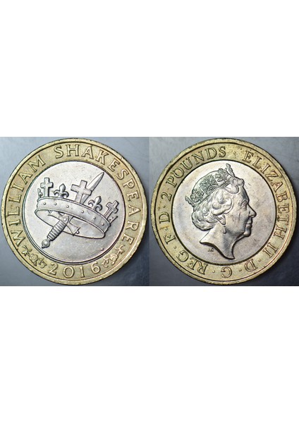 Birleşik Krallık 2 Pound 2016 Hatıra-Shakespeare'in Ölümünün 400. Yılı. Iı. Elizabeth. Ingiltere fırsatları