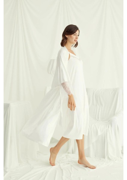 Monamise Dekolteli Yakası ve Kolu Dantelli Sabahlık Takımı indirimleri