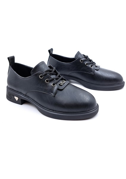 T6095 Bağcıklı Oxford Tarz Günlük Siyah Kadın Ayakkabı