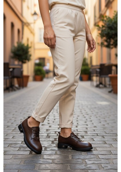 T6095 Bağcıklı Oxford Tarz Günlük Siyah Kadın Ayakkabı