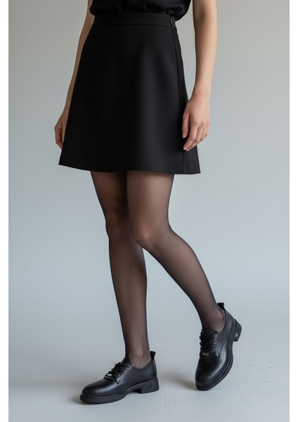 T6095 Bağcıklı Oxford Tarz Günlük Siyah Kadın Ayakkabı